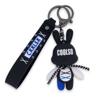 Porte-clés lapin COOLSO noir et bleu avec lanière