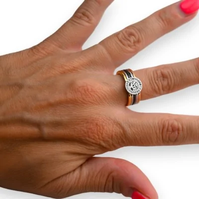 Anillo de acero de 4 tonos árbol de la vida