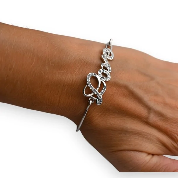 Bracciale rigido LOVE con strass argentato