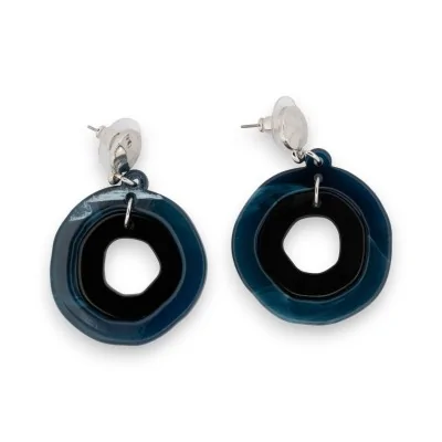 Pendientes geométricos redondos azul, plateado y negro