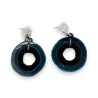 Orecchini geometrici rotondi blu, argento e nero