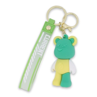 Porte-clés ourson vert et jaune pastel avec lanière CURRENT