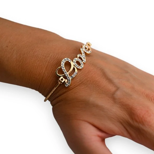 Braccialetto fantasia LOVE dorato con strass