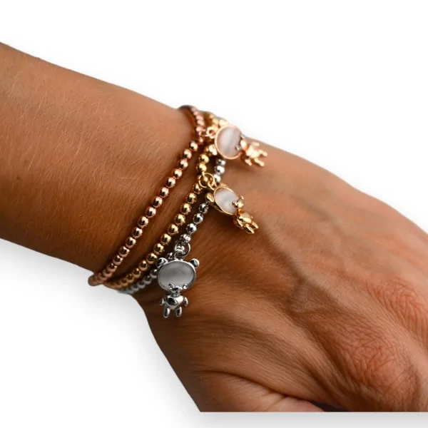 Elastisches Armband mit 3 Reihen und Teddybär