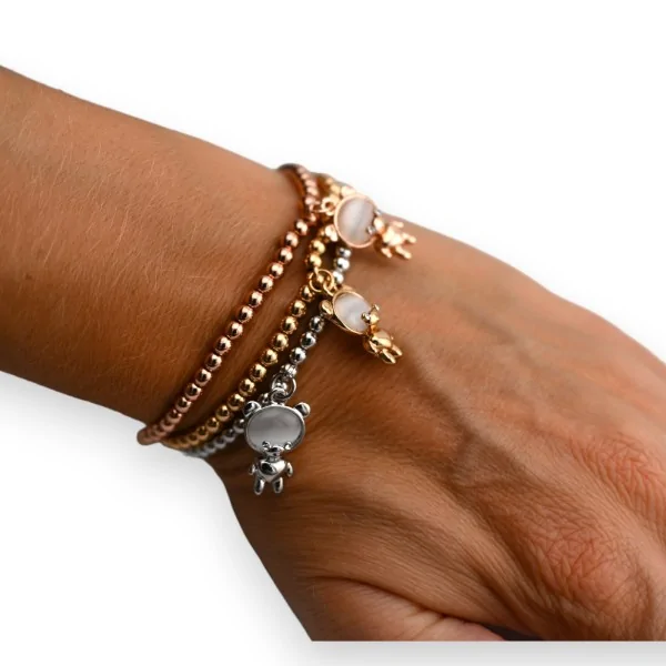 Pulsera elástica de 3 filas con ositos de peluche