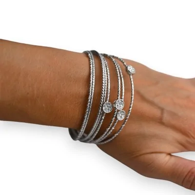 Bracciale rigido argentato a 8 file martellate