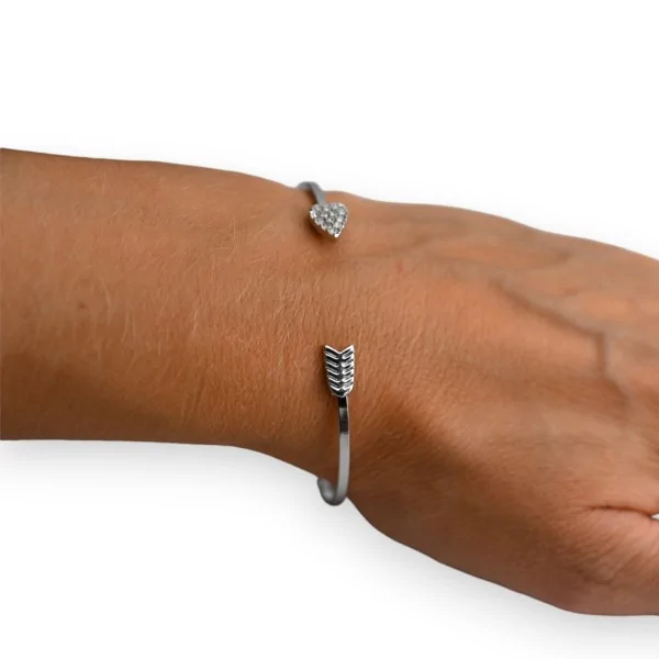 Silver rigid bracelet with love arrow