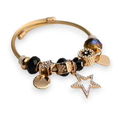 Pulsera rígida de charms dorada y negra con estrella