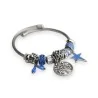 Steifes Charmarmband in Blau und Silber mit Lebensbaum