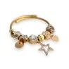 Starrer Armreif mit Charms in Gold und Weiß, Stern mit Strasssteinen