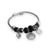 Rigid black and silver charm bracelet with tree of life