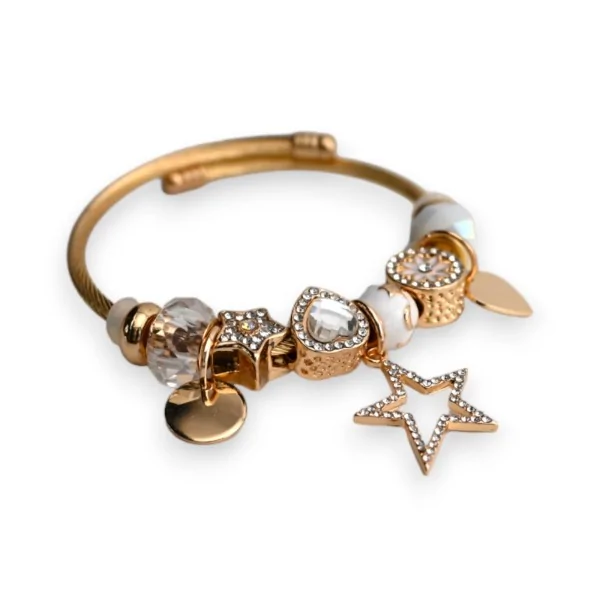Gold and white rigid charm bracelet with star