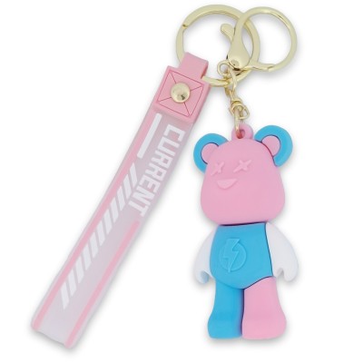 Porte-clés ourson rose et bleu pastel avec lanière translucide