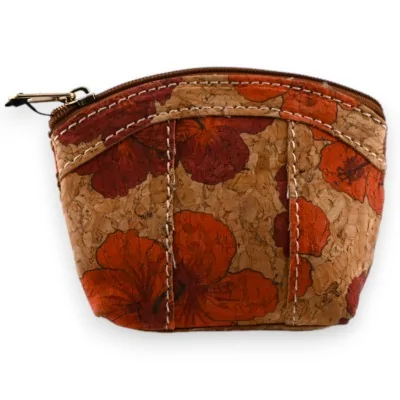 Small red poppy cork coin purse