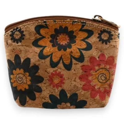Pequeño monedero de corcho con flores multicolores