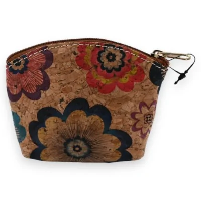 Piccolo portamonete in sughero con fiori hippie multicolori