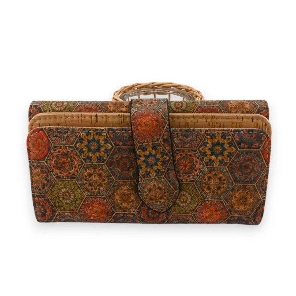 Portafoglio in sughero con rosette multicolori