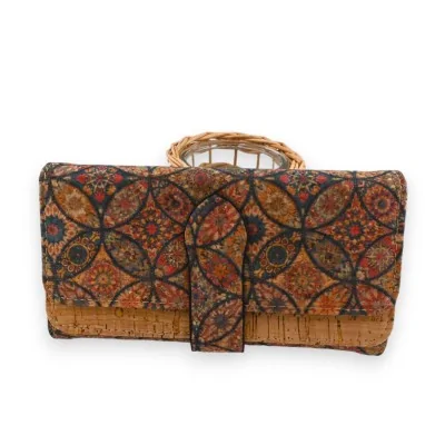 Cork wallet with multicolored geometric rosettes