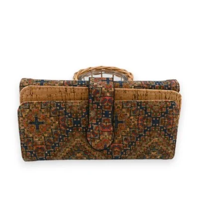 Cork wallet with multicolored graphic design