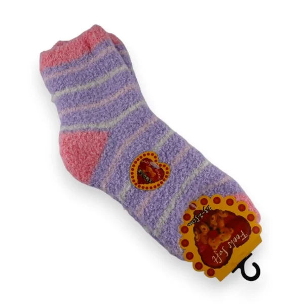 Chaussette pilou rayée parme, blanc et rose