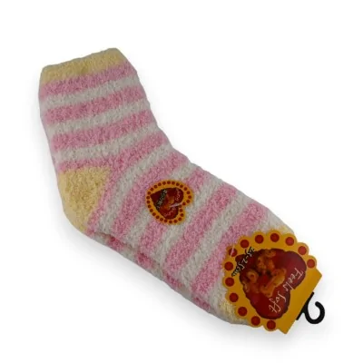 Gestreifte Flauschsocke in Rosa und Weiß