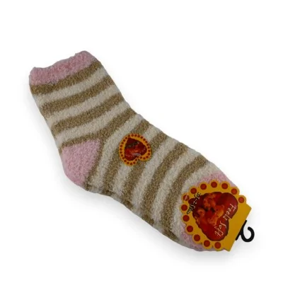 Striped plush socks in beige and taupe