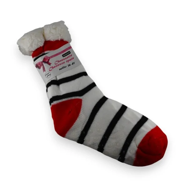 Calcetín zapatilla de pelo rayado en blanco y negro