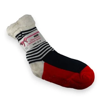 Hausschuh-Socke Pilou in Marineblau, Rot und Weiß