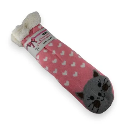 Meia-pantufa felpuda de gato cinza Meia-pantufa felpuda de gato cinza