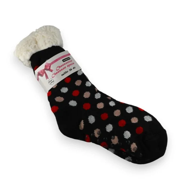 Calcetín zapatilla pilou negro con lunares