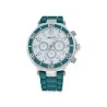 Montre femme au bracelet silicone vert canard, lunette chiffrée et cadran blanc à trois petits cadrans