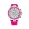 Montre ERNEST rose fluo, bracelet silicone à maillons segmentés et cadran blanc à trois sous-cadrans