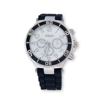 Montre ERNEST noire, cadran blanc à grands chiffres et lunette noire graduée