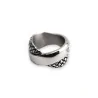 Silver steel ring with crossed design, rhinestones and checkerboard pattern | Trendy Fashion