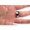 Silver steel ring with crossed design, rhinestones and checkerboard pattern | Trendy Fashion