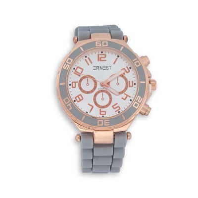 Montre ERNEST grise en silicone avec boîtier cuivré rose de 39 mm