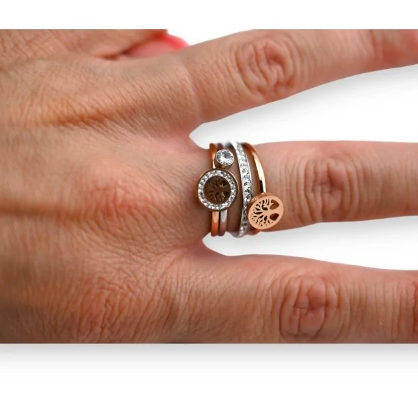 Anello in acciaio bicolore albero della vita