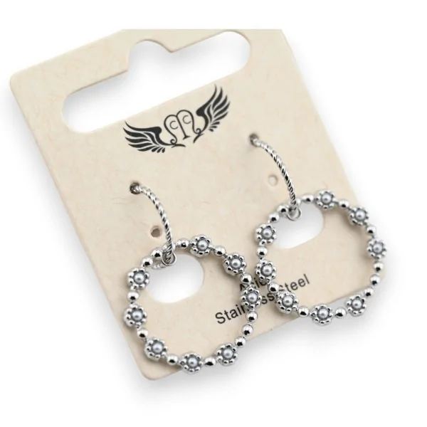 Silver dangling steel earrings with small flowers