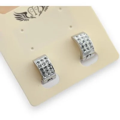 Steel earring small silver ring with rhinestones