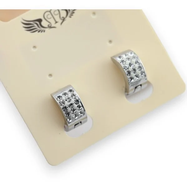 Pendiente de acero pequeño aro plateado con brillantes
