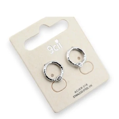 Silver steel earring with rhinestone circle