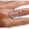 Anillo de acero plateado ovalado con strass