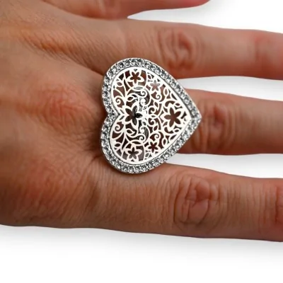 Bague fantaisie cœur dentelle