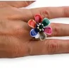 Anillo de fantasía plateado con flor multicolor