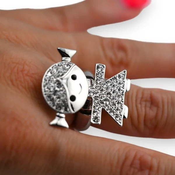 Anello fantasia argentato per bambina con strass