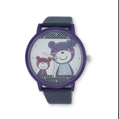 Reloj de mujer redondo símil cuero diseño acolchado esfera violeta