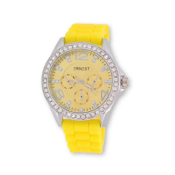 Reloj de mujer de silicona y estrás ERNEST amarillo fluorescente