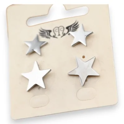Lote de pendientes de acero plateado con forma de estrella