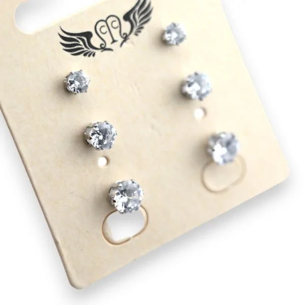 Lot boucle d'oreille acier argenté clou brillant X3