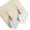 Silver steel earring with white tree of life